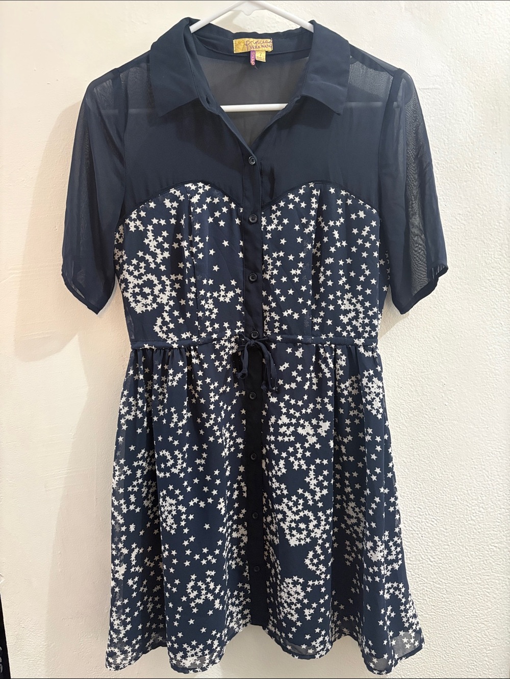 Princess Vera Wang Juniors Navy Blue & White Star Print Short Sleeve Dress